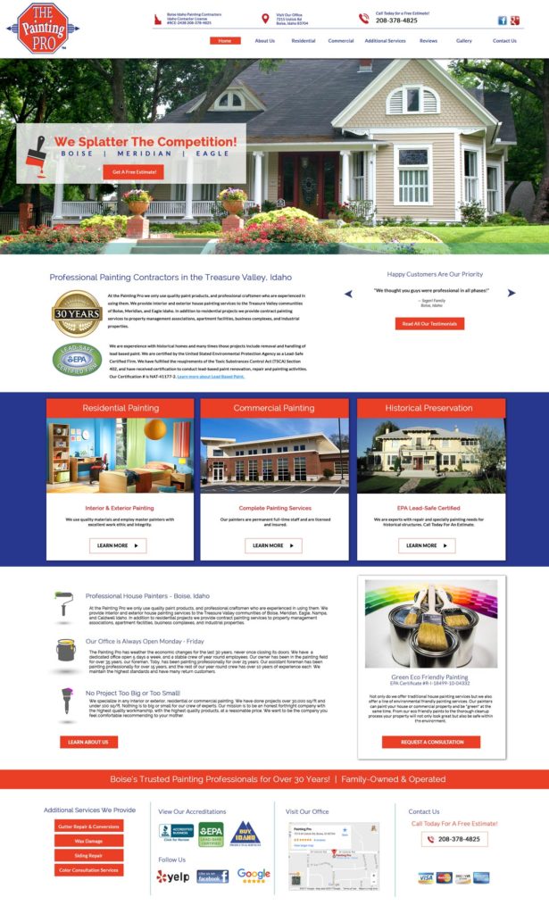 The website design for the Painting Pros in Boise, Idaho